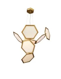 Lámpara colgante de latón con hexágonos y cristal – Ramie – MYO