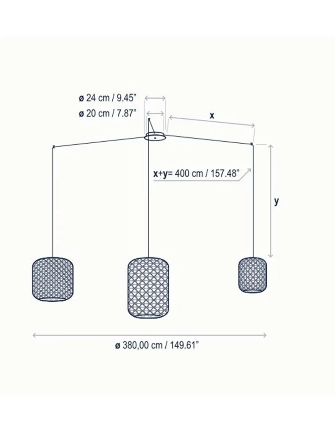 Lámpara colgante de techo Nans – Bover – 3 Pantallas de fibra sintética tejida a mano, LED regulable Triac