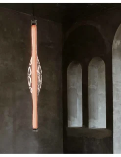 Lámpara colgante Dune Vertical – LZF – Lámpara de madera natural y vidrio soplado, LED regulable, Alto: 120 cm