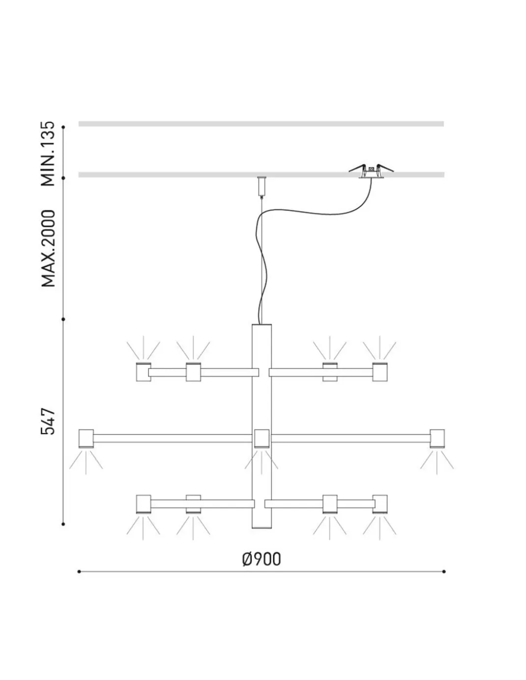 Lámpara colgante empotrable Art Chandelier - Arkoslight - Lámpara minimalista de 3 alturas