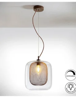 Lámpara colgante Fox – Schuller – Lámpara regulable con pantalla de cristal y malla