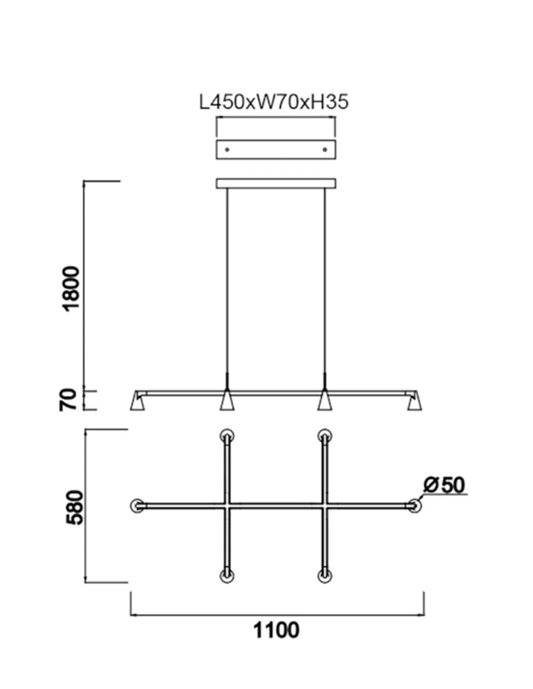 Lámpara colgante África - Mantra - Lámpara horizontal negra con 6 luces
