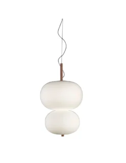 Lámpara colgante Ilargi - LedsC4 - Madera y pantalla doble cristal