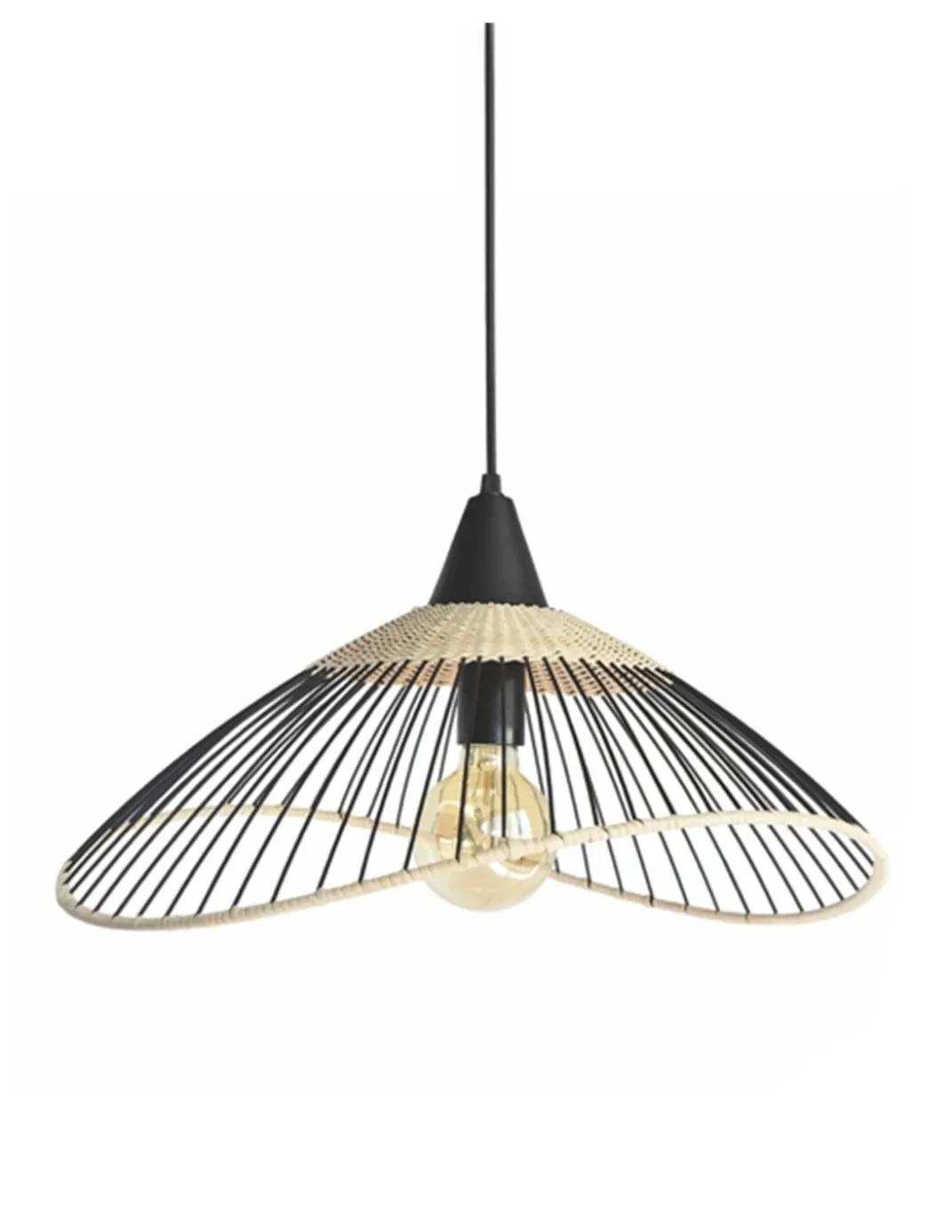 Lámpara Colgante Kasteli - IDP Lampshades - Lámpara de techo tipo sombrero / pamela, rejilla metal y ratán