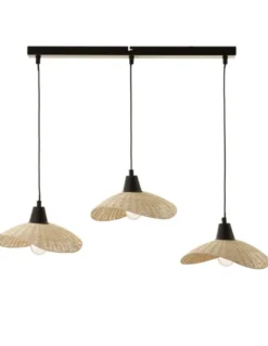Lámpara colganteKasteli - IDP Lampshades - Diseño lineal con 3 luces, lámpara de mimbre