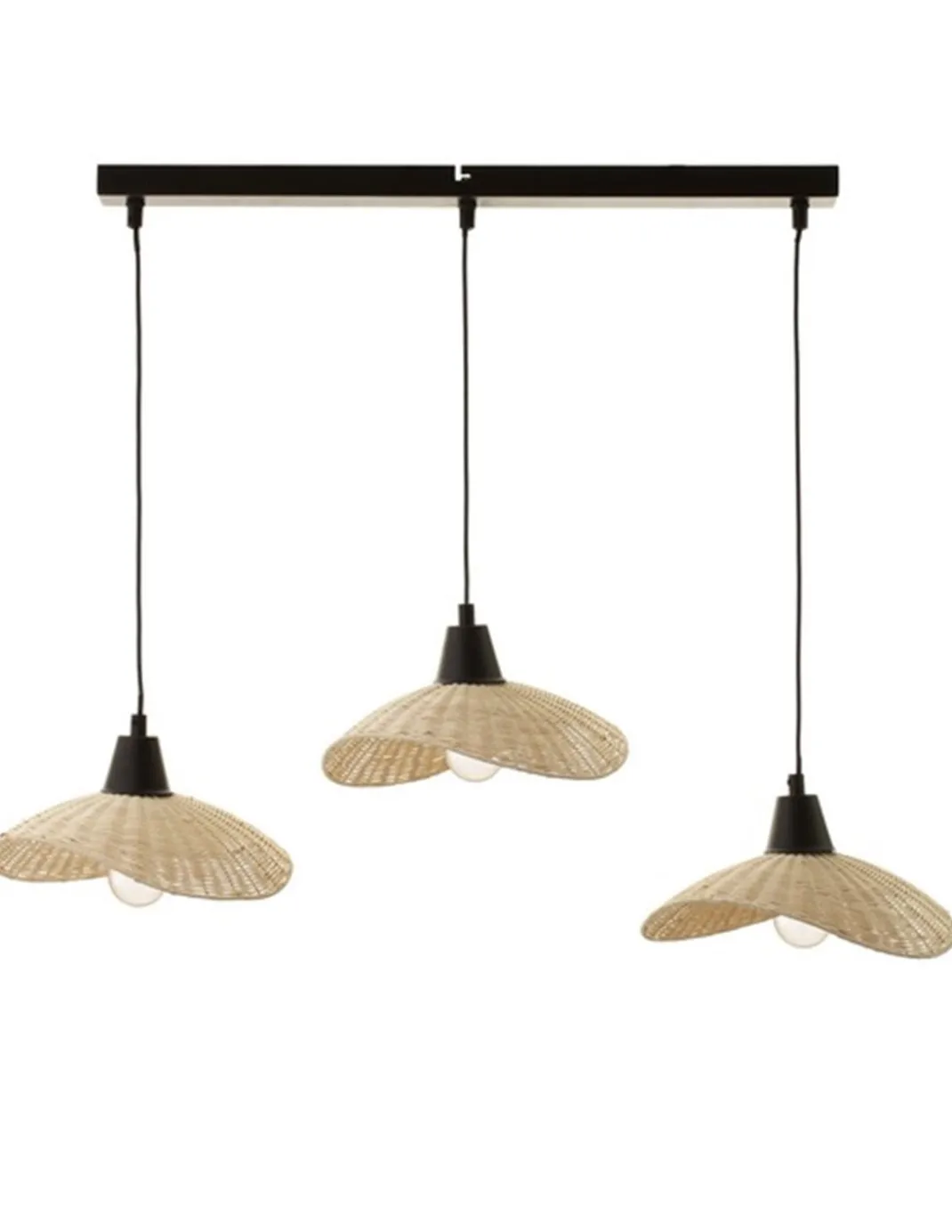 Lámpara colganteKasteli - IDP Lampshades - Diseño lineal con 3 luces, lámpara de mimbre