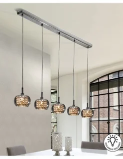Lámpara colgante lineal Arián – Schuller – 5 tulipas de cristal espejado