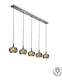 Lámpara colgante lineal Arián – Schuller – 5 tulipas de cristal espejado