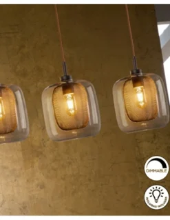 Lámpara colgante lineal Fox – Schuller – Lámpara de 4 luces, tulipas de cristal