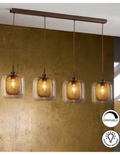 Lámpara colgante lineal Fox – Schuller – Lámpara de 4 luces, tulipas de cristal