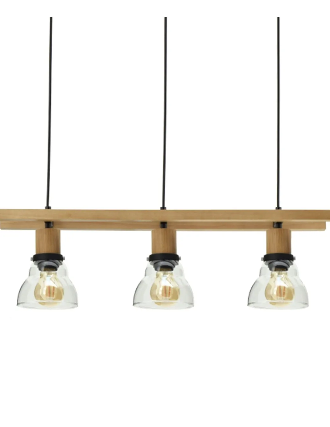 Lámpara colgante lineal Galywood - IDP Lampshades - Lámpara estilo nórdico y vintage de madera y cristal