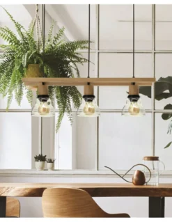 Lámpara colgante lineal Galywood - IDP Lampshades - Lámpara estilo nórdico y vintage de madera y cristal