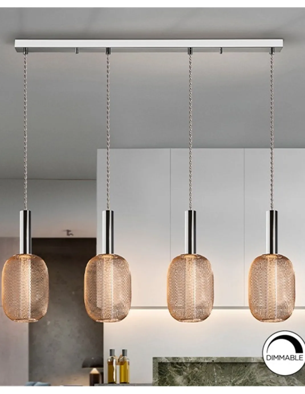 Lámpara colgante lineal Micrón – Schuller – Lámpara decorativa con 4 luces