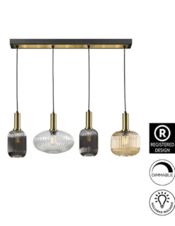 Lámpara colgante lineal Norma – Schuller – Diseño decorativo con tulipas de cristal