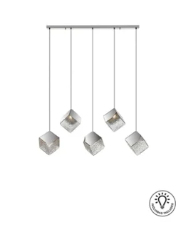 Lámpara colgante lineal Priscila – Schuller – Tulipas cúbicas de cristal, altura regulable