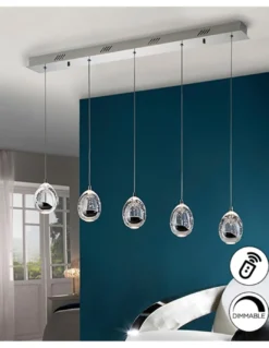 Lámpara colgante lineal Rocío – Schuller – Lámpara LED regulable, 5 pantallas de cristal