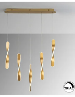 Lámpara colgante lineal Twist – Schuller – Lámpara minimalista regulable, acabado oro cepillado