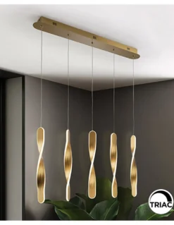 Lámpara colgante lineal Twist – Schuller – Lámpara minimalista regulable, acabado oro cepillado