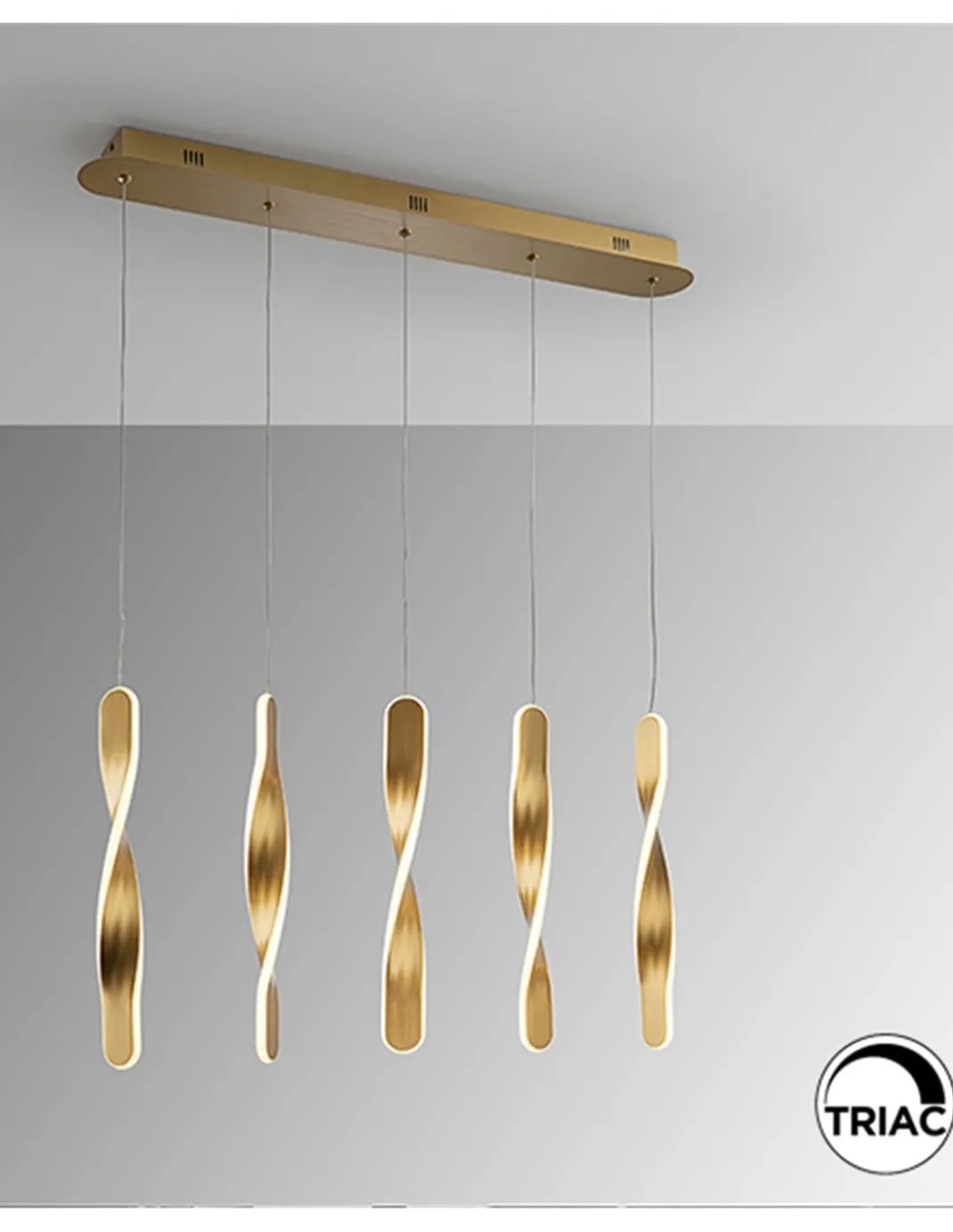 Lámpara colgante lineal Twist – Schuller – Lámpara minimalista regulable, acabado oro cepillado