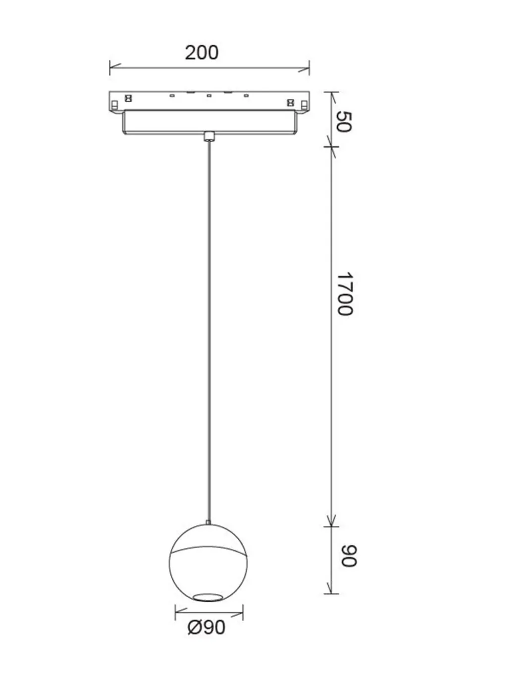Lámpara colgante Magneto – Mantra – Pantalla esférica, lámpara apta para carril 48V