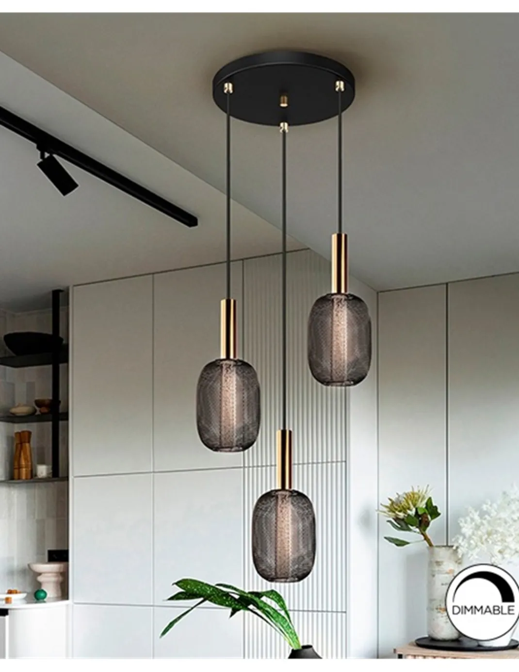 Lámpara colgante Micrón – Schuller – Lámpara LED de 3 luces con doble tulipa