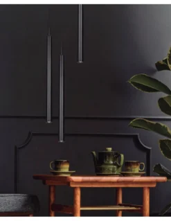 Lámpara colgante Milos - Luxcambra - Lámpara tubular negra, diseño minimalista, LED, Ø3 cm