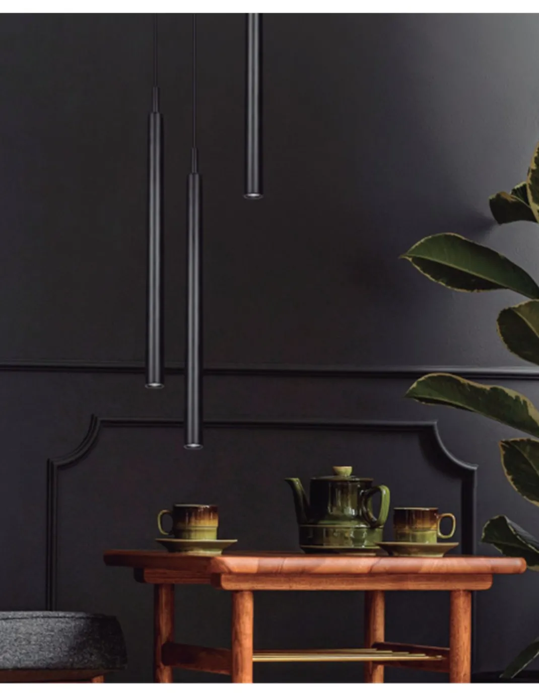 Lámpara colgante Milos - Luxcambra - Lámpara tubular negra, diseño minimalista, LED, Ø3 cm