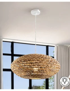 Lámpara colgante Nana – Schuller – Lámpara boho chic natural, pantalla de ratán y jacinto trenzado