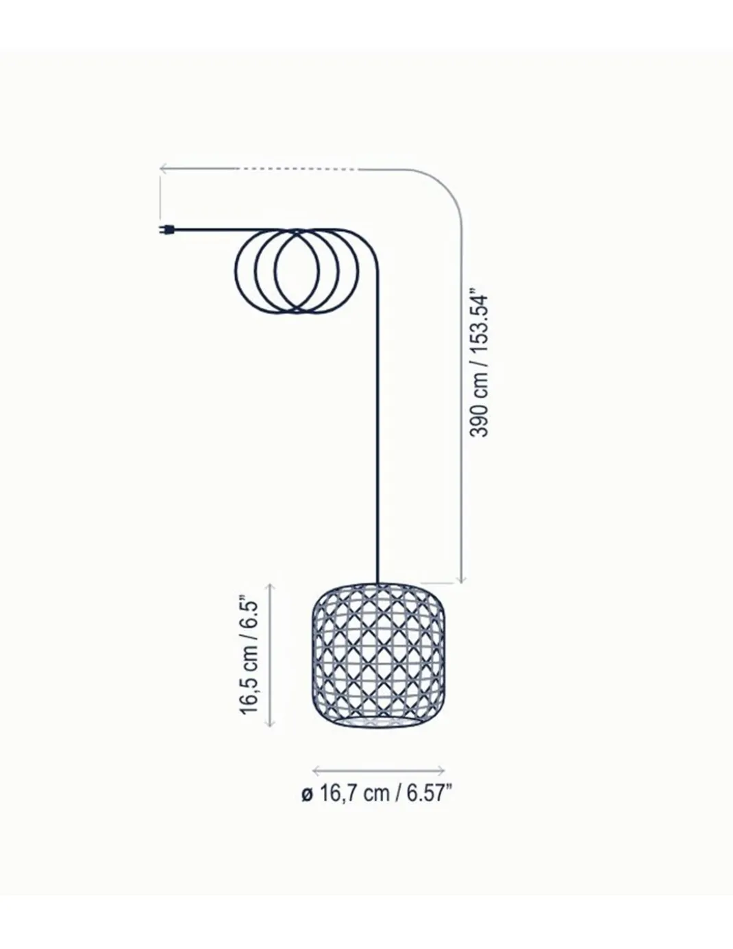 Lámpara colgante Nans – Bover – Lámpara de exterior, Pantalla de fibra sintética tejida a mano, Cable extralargo de 390 cm
