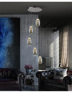 Lámpara colgante Nebula – Schuller – Diseño moderno con 5 luces, pantallas de cristal espejado