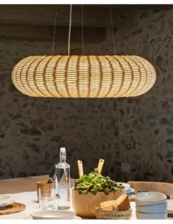 Lámpara colgante Niuet – Luxcambra – Pantalla de mimbre natural, largo: 49 cm