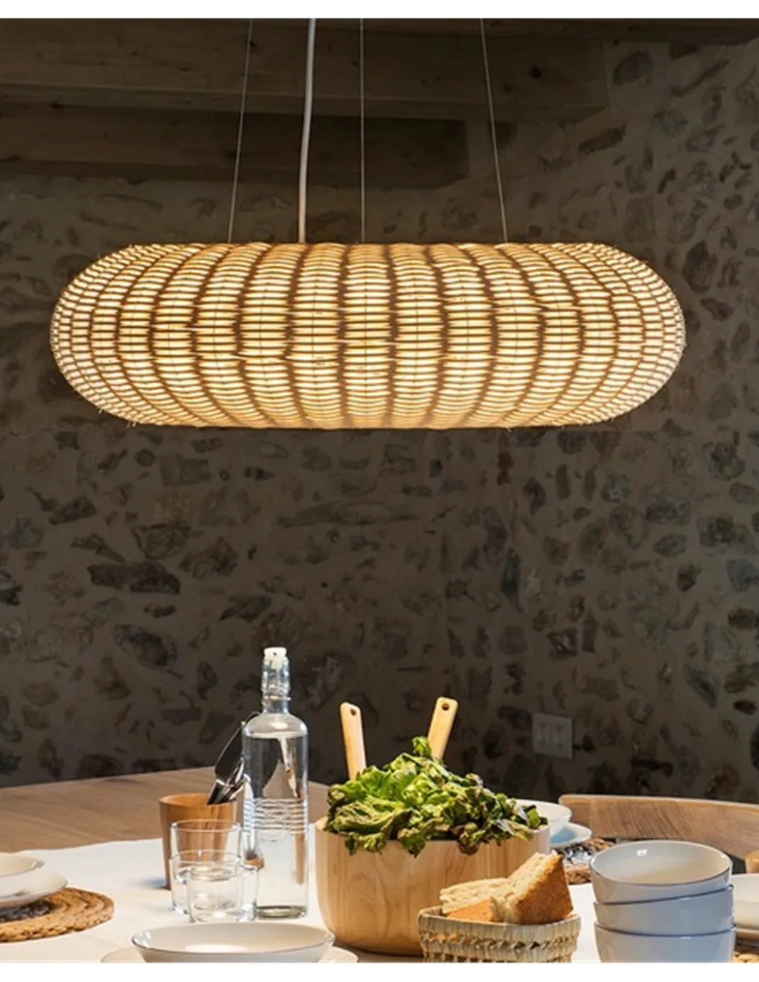 Lámpara colgante Niuet – Luxcambra – Pantalla de mimbre natural, largo: 49 cm