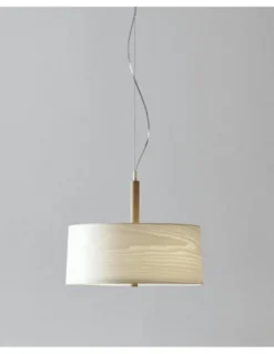 Lámpara colgante Nordic – Massmi – Pantalla de madera natural, Difusor de cristal, Diámetro: 47 cm