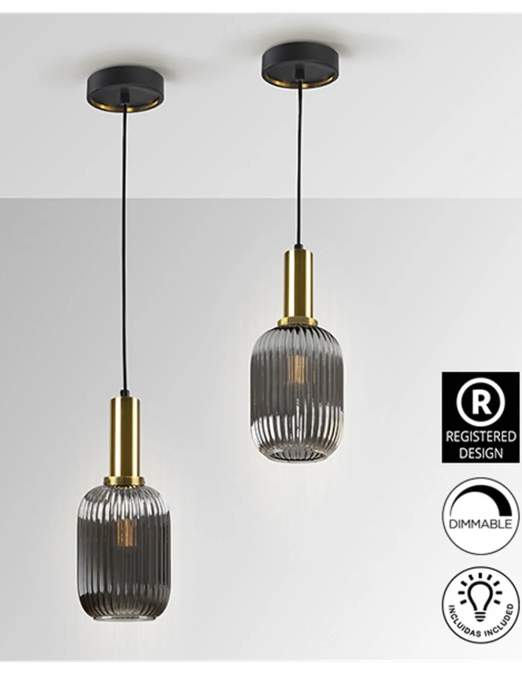 Lámpara colgante Norma – Schuller – Tulipa de cristal en gris smoke, lámpara decorativa