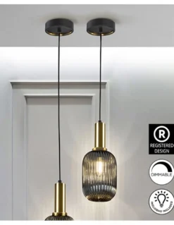 Lámpara colgante Norma – Schuller – Tulipa de cristal en gris smoke, lámpara decorativa