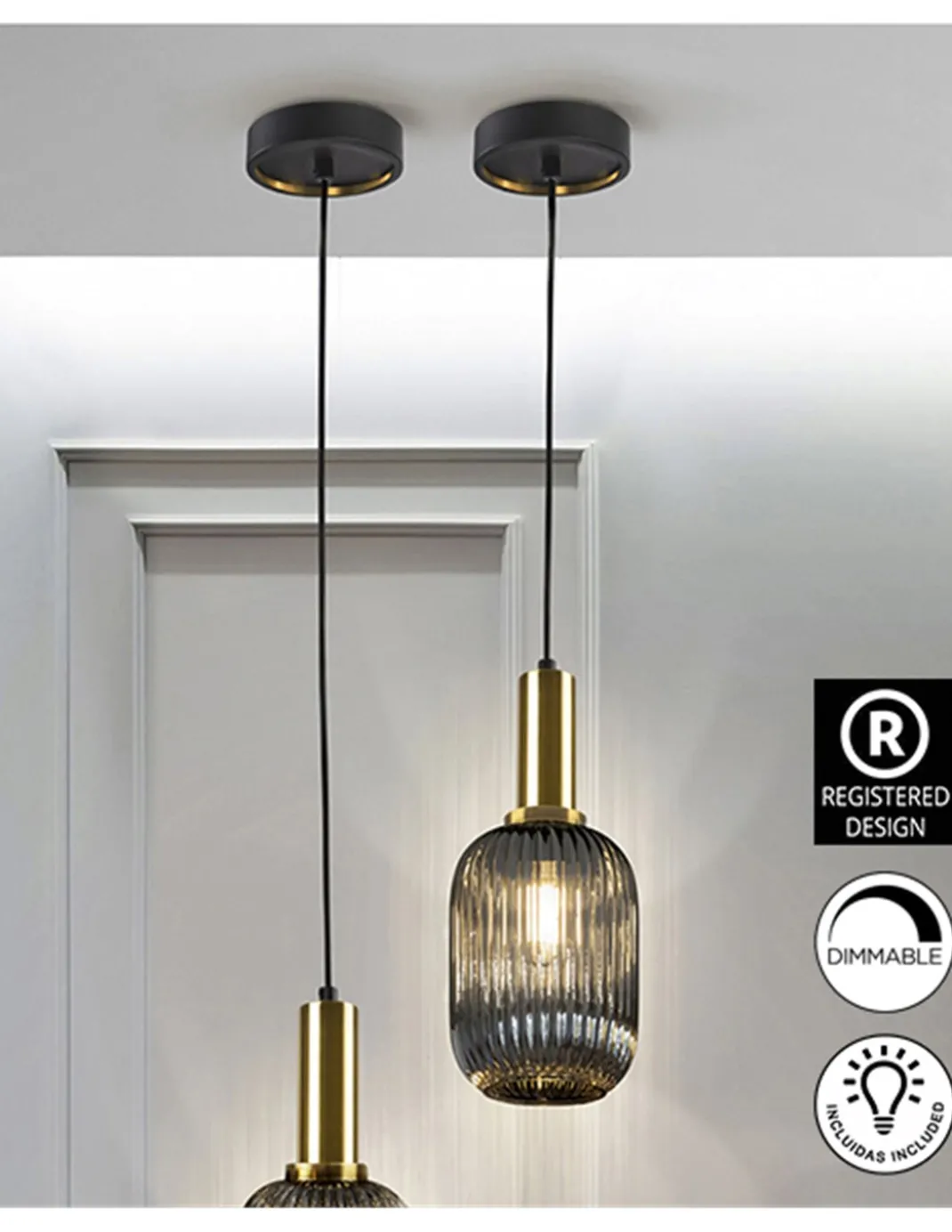 Lámpara colgante Norma – Schuller – Tulipa de cristal en gris smoke, lámpara decorativa