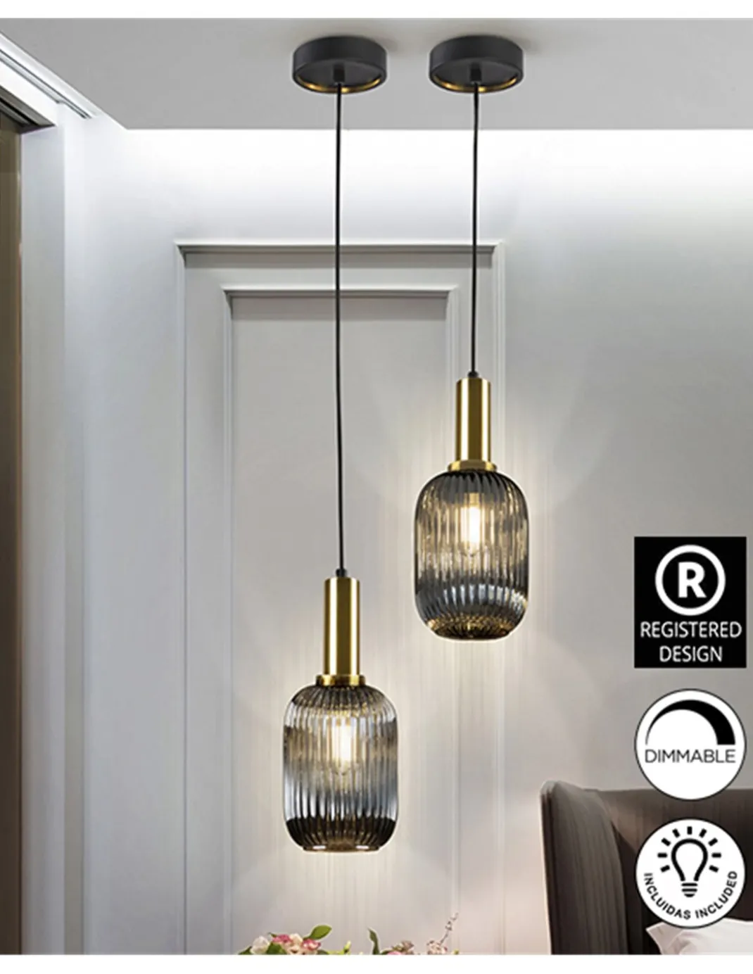 Lámpara colgante Norma – Schuller – Tulipa de cristal en gris smoke, lámpara decorativa
