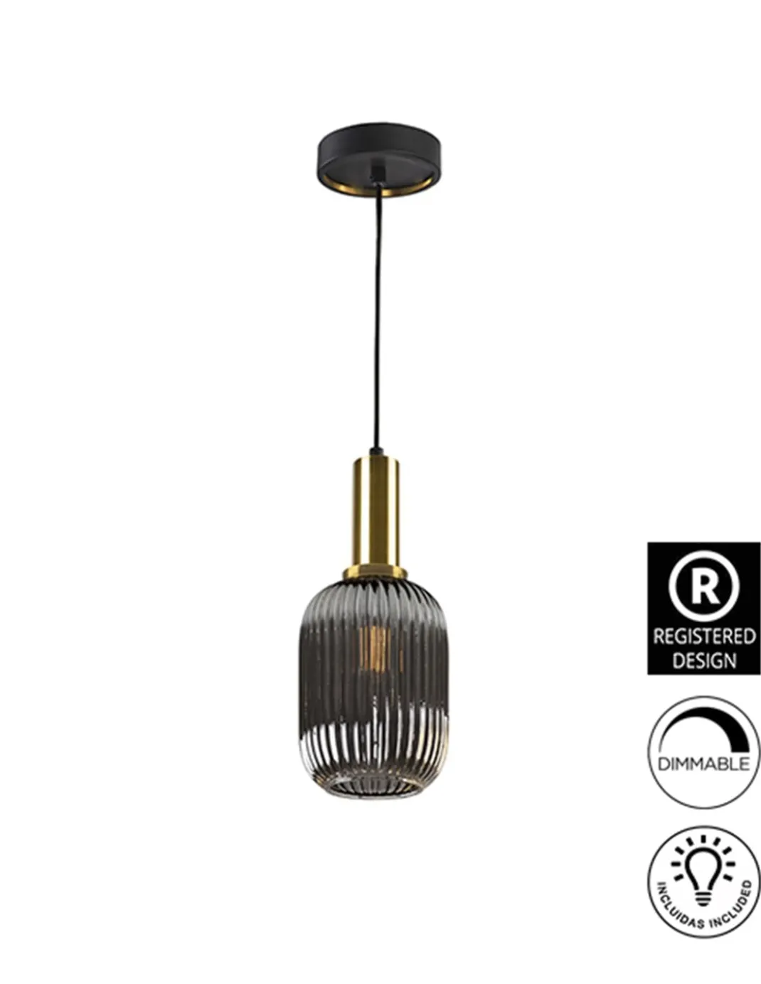 Lámpara colgante Norma – Schuller – Tulipa de cristal en gris smoke, lámpara decorativa