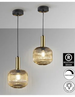 Lámpara colgante Norma – Schuller – Lámpara vintage con tulipa de cristal ámbar