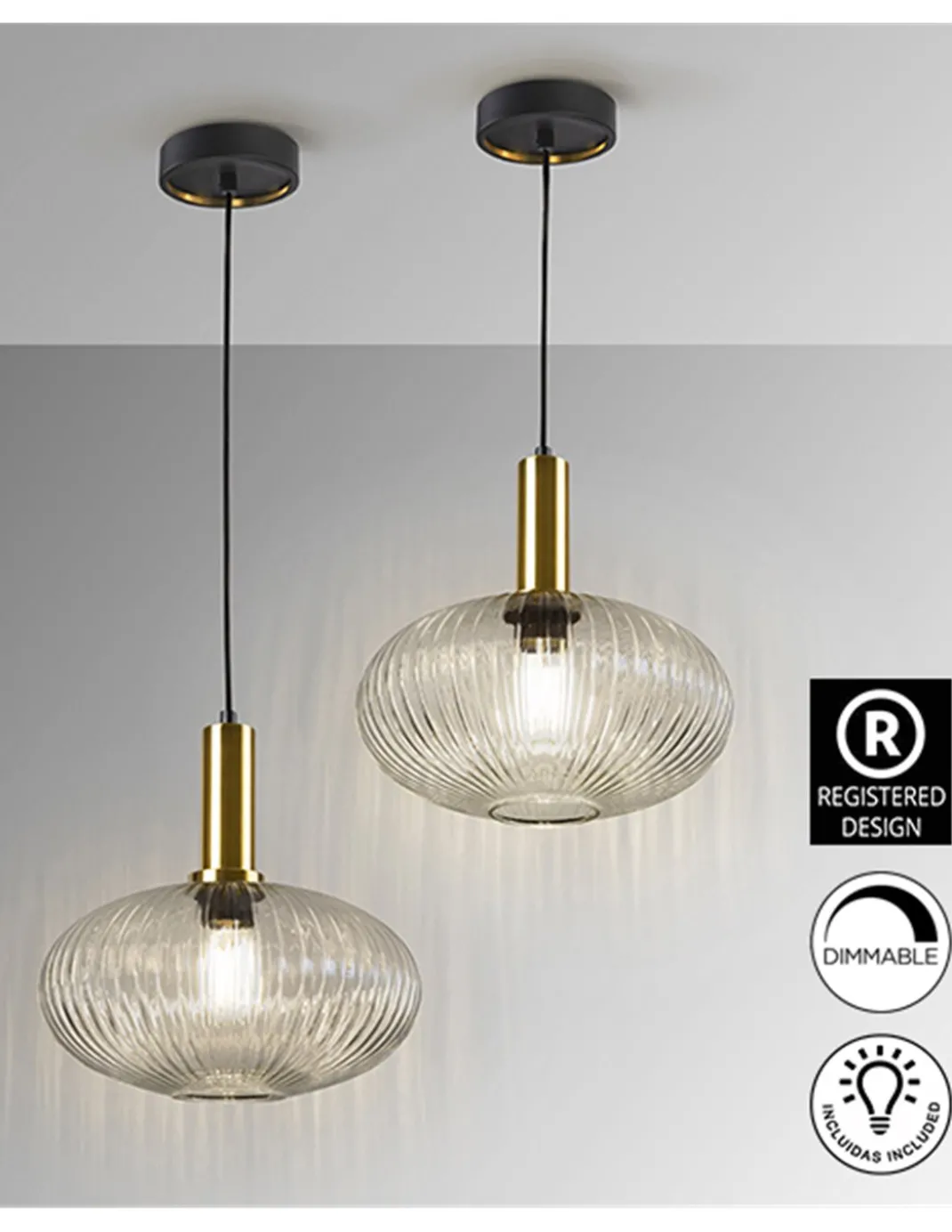 Lámpara colgante Norma – Schuller – Pantalla de cristal moldeado transparente
