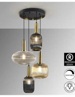 Lámpara colgante Norma- Schuller – Lámpara de 4 luces, tulipas de cristal en 3 colores