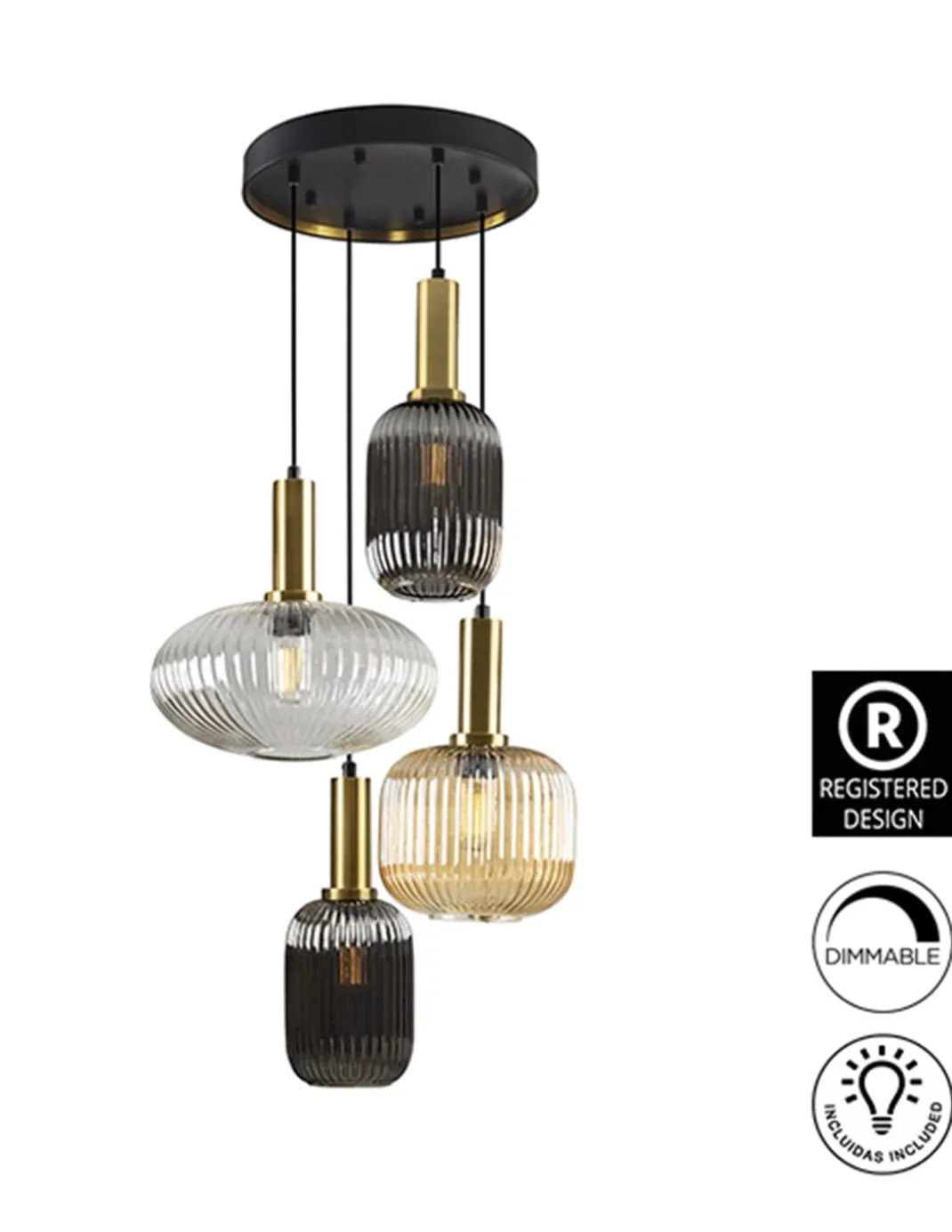 Lámpara colgante Norma- Schuller – Lámpara de 4 luces, tulipas de cristal en 3 colores