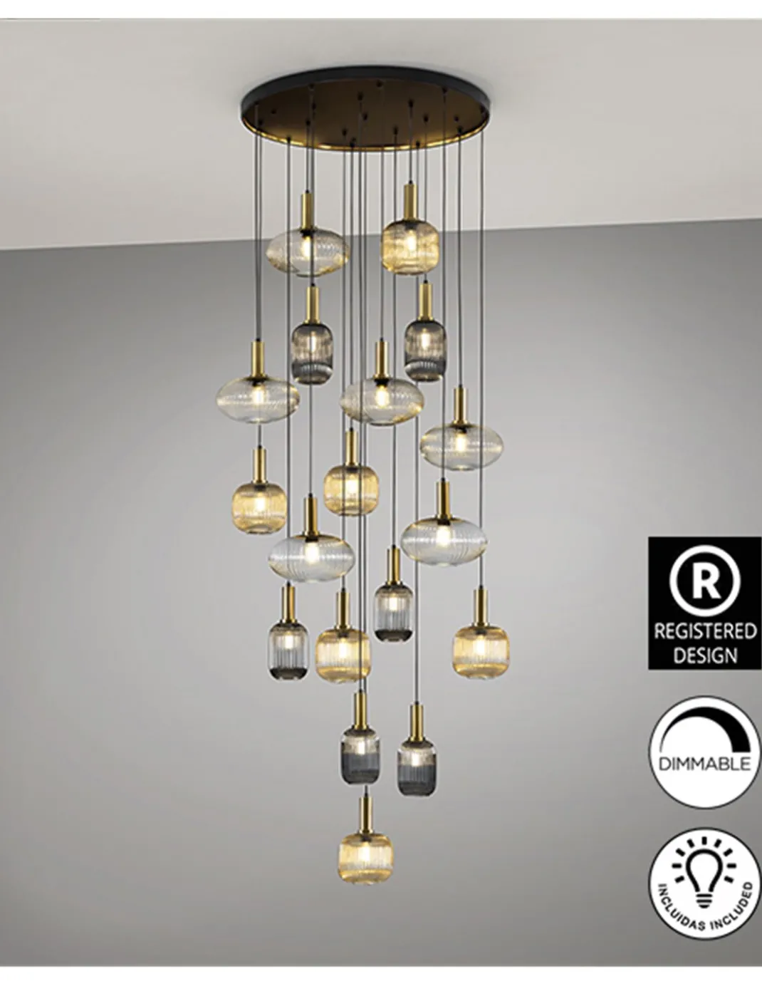 Lámpara colgante Norma 18 - Schuller - Lámpara decorativa grande XL con 18 tulipas de cristal