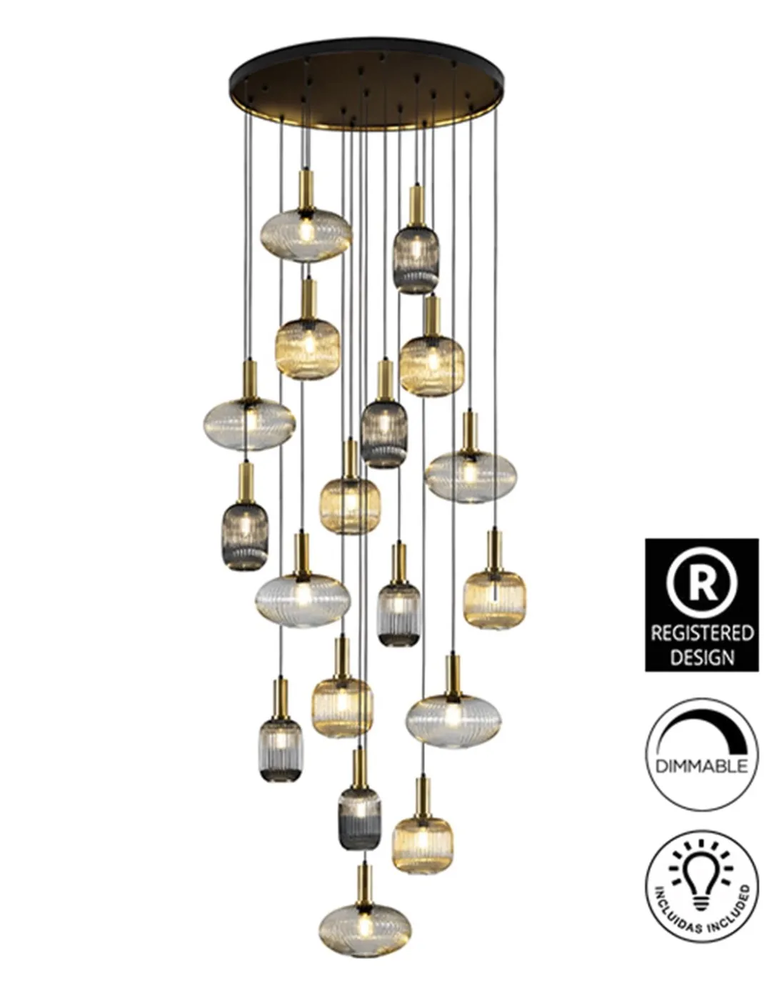Lámpara colgante Norma 18 - Schuller - Lámpara decorativa grande XL con 18 tulipas de cristal