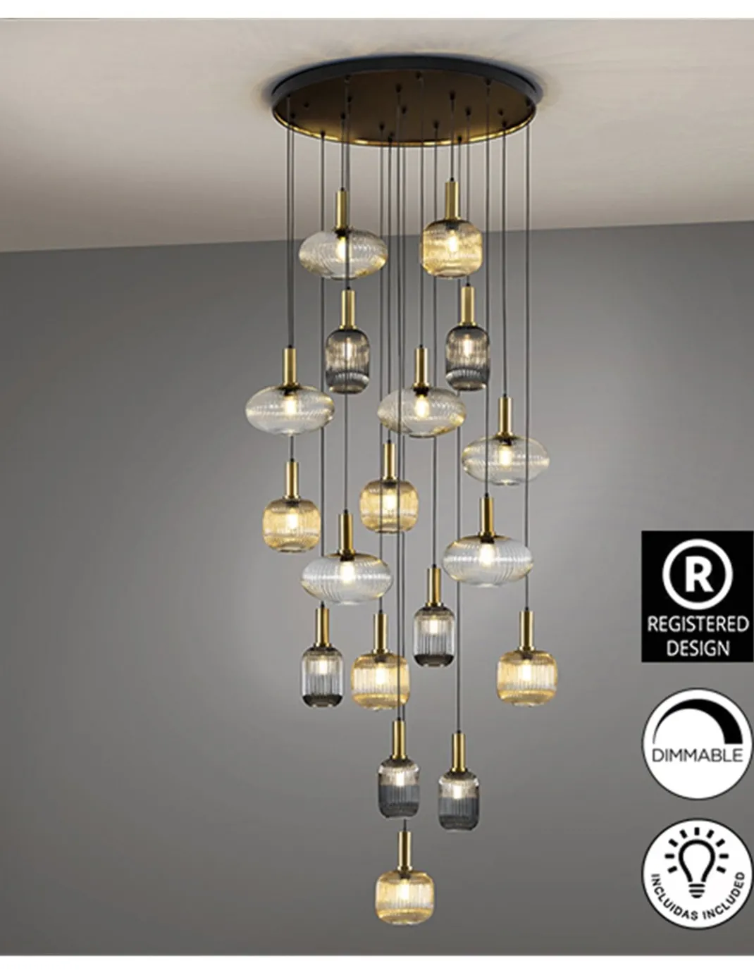 Lámpara colgante Norma 18 - Schuller - Lámpara decorativa grande XL con 18 tulipas de cristal
