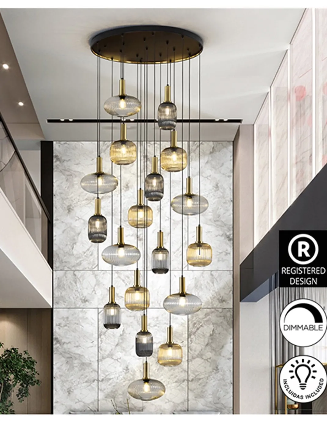 Lámpara colgante Norma 18 - Schuller - Lámpara decorativa grande XL con 18 tulipas de cristal