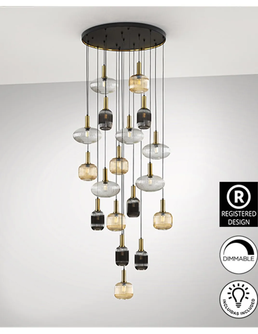 Lámpara colgante Norma 18 - Schuller - Lámpara decorativa grande XL con 18 tulipas de cristal