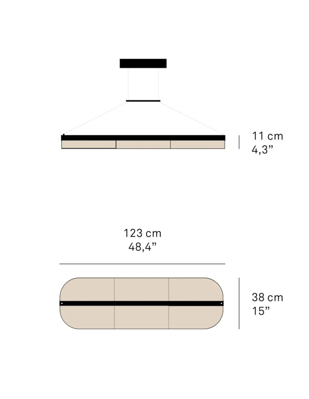 Lámpara colgante Omma horizontal – LZF – Pantalla de madera, LED 3000K regulable, Largo: 123 cm
