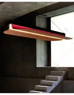 Lámpara colgante Omma horizontal – LZF – Pantalla de madera, LED 3000K regulable, Largo: 123 cm