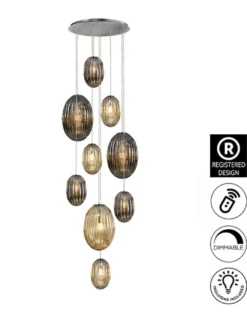 Lámpara colgante Ovila – Schuller – Lámpara de 5 luces, pantallas de cristal